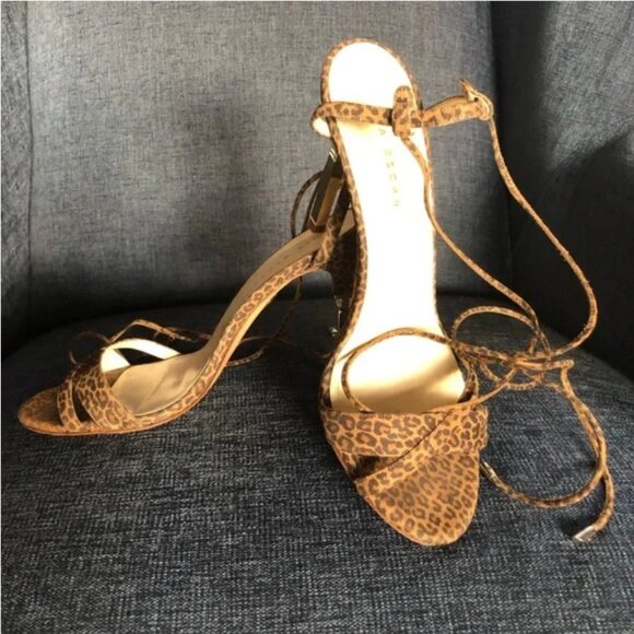 Mia Becar Animal Print Suede High Heel Lace Up Sandals size 39 US 9 - Picture 9 of 13